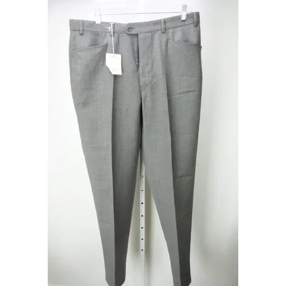 Zanella Double Hand Stitched Fabric Gray Wool Mens Pants Trousers Sz 52 EU NEW